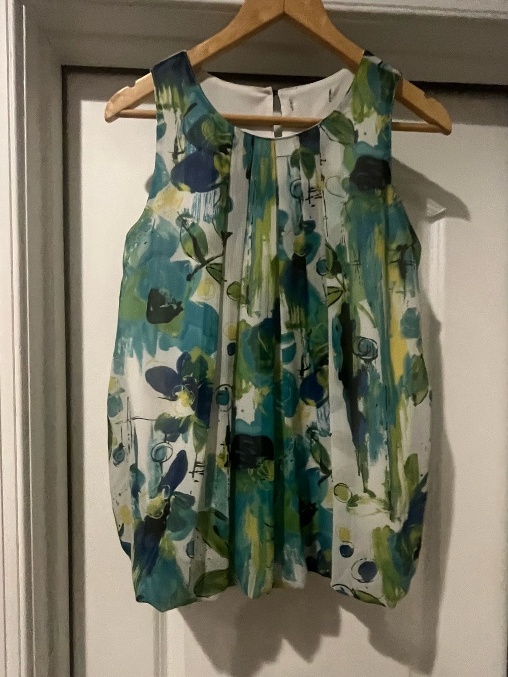 Abstract Watercolor Blue-Green Floral Blouse